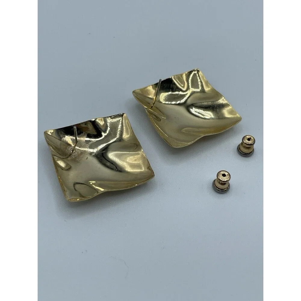 Vintage Bijoux Terner Gold Tone Abstract Square Stud Post Setting Earrings Bold
